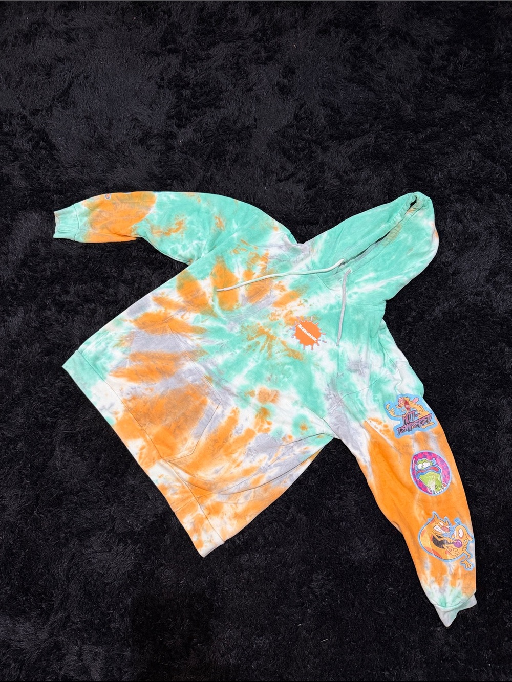 Nickelodeon Tie-Dye Hooded One-Piece in Aqua, Orange & White